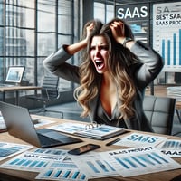 Lady pulling her hair out trying to decide on a Saas Product